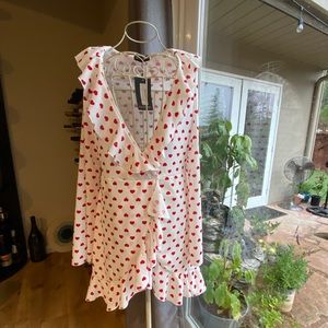 Prettylittlething white dress with red hearts